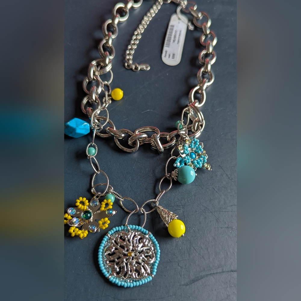 Sorrelli Silver Necklace with Turquoise and Yellow Charms - Picture 2 of 8